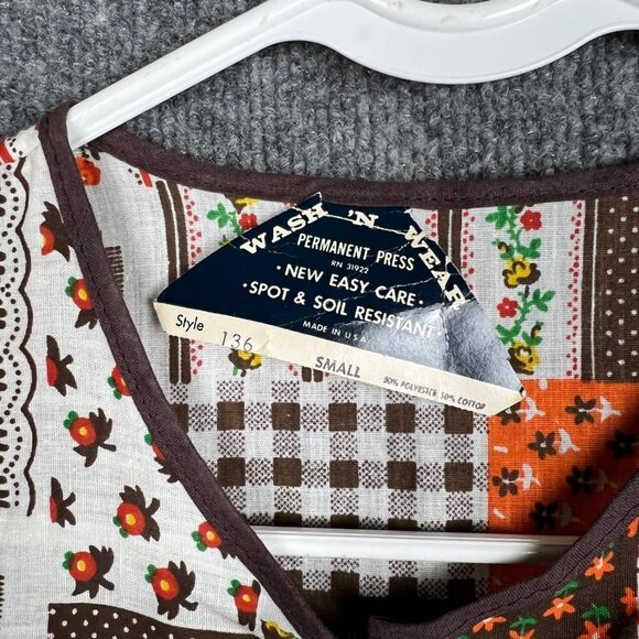 Vintage NEW‎ Smock Shirt with Patchwork Pockets Floral Brown Sleeveless shirt S - Picture 4 of 7